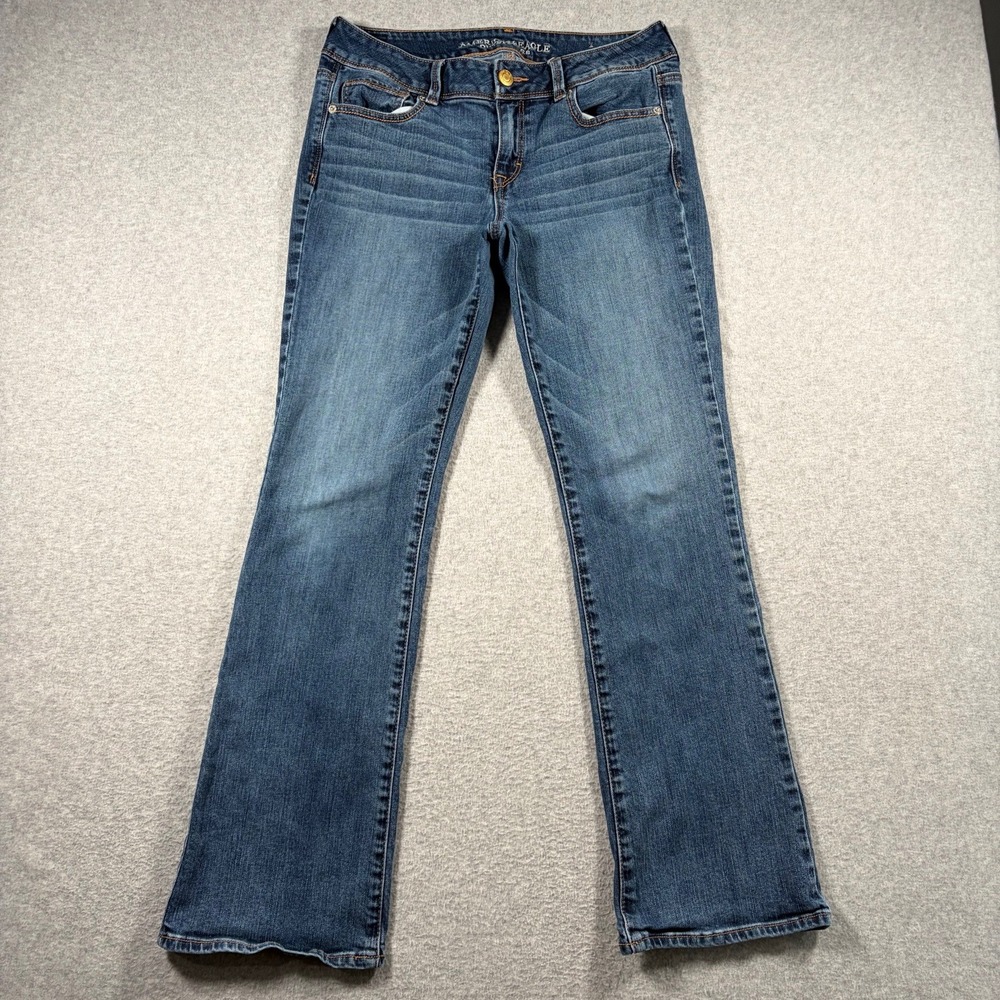 American Eagle Kick Boot Jeans Women 10 (Fits 30x30) Blue Denim Flap Pocket